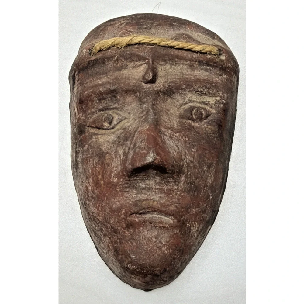 Vintage Columbian Mexican Clay Pottery Face Mask Wall Hanging